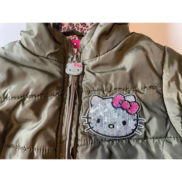 Hello Kitty by Sanrio Toddler Puffer Jacket Hooded Bling Size 2T Girls Green EUC - Picture 7 of 13